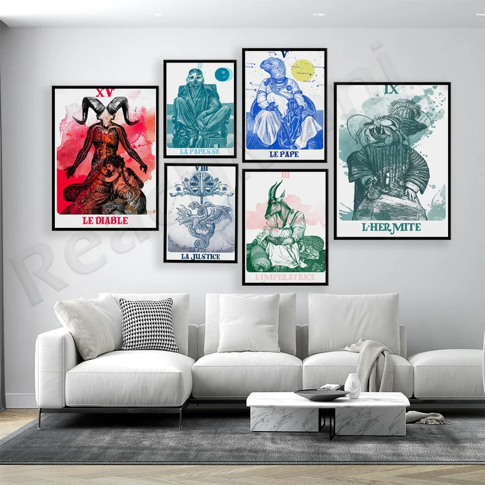 Tarot Prints Demon-Pope-Power-Justice-Hermit-Queen-World-Priestess Tarot Decorative Canvas Printed Poster