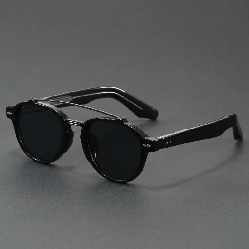Gafas de Sol Redondas Retro Clásicas, Montura de Acetato Color Carey, Puente Doble Dorado, Estilo de Diseñador, Protección UV, para Hombre