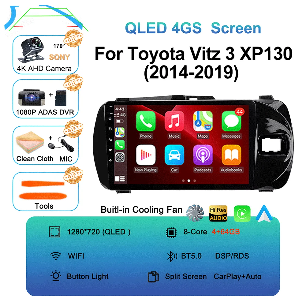 LJZN Android 16 Auto Carplay For Toyota Vitz 3 XP130 2014 - 2019 Car Multimedia Video Player Autoradio GPS Stereo 2Din DVD 5G image 3