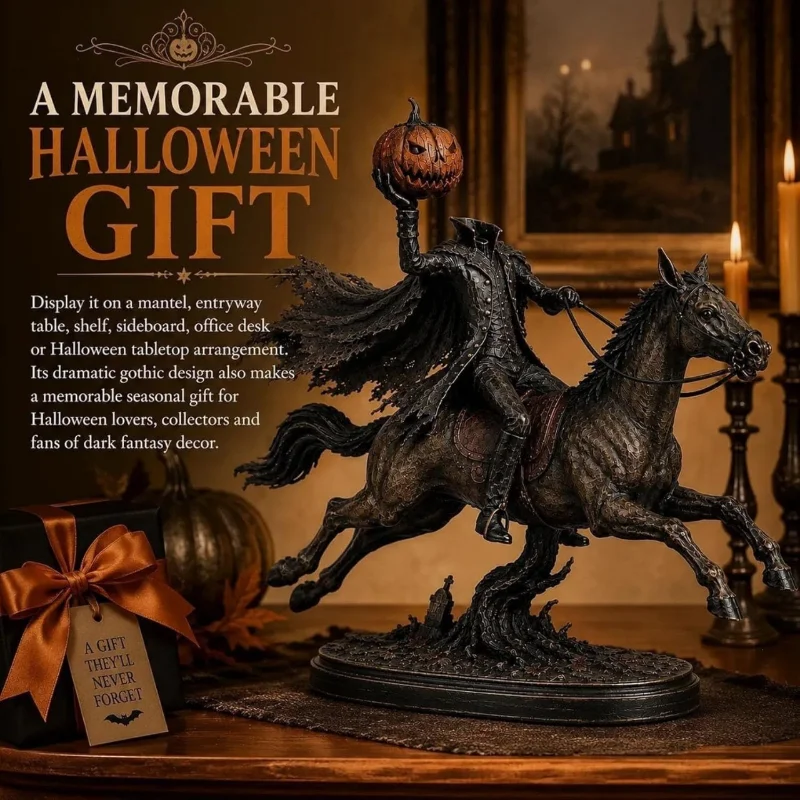 Kopflose Reiterstatue mit warmen LED-Lichtern, im gotischen Stil, Halloween-Dekoration für Kaminsims, Schreibtisch, Tisch, Zuhause, Zimmer, Ornamente und Dekorationsartikel. – Detail 3