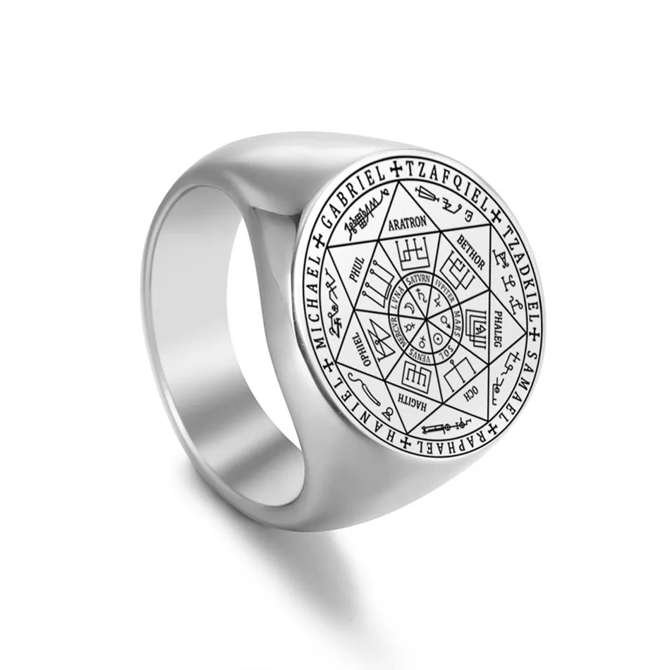 Fashionable stainless steel rings, seven angel rings, Solomon Seal Kabbalah amulet protective rings, men's and women's accessori