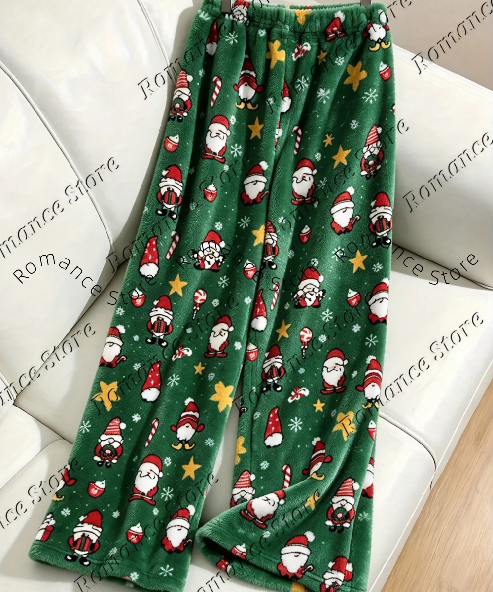 Women Women Christmas Flannel Pajama Pants Green Santa Claus Print Trousers Elastic Waist Soft Warm Home Wear Sleep Pants Worn Outside - Aliexpress Deal