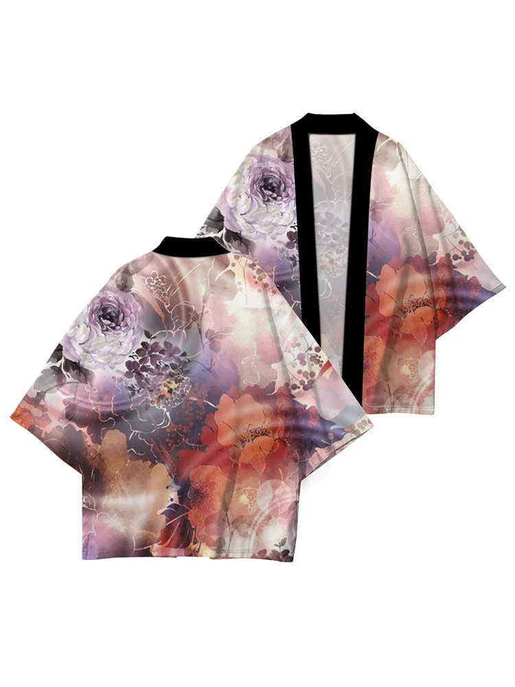 Casual Elegant Printed Jacket Japanese Kimono Loose Cardigan Neutral Feather Weave Yukata Cosplay Costumes Japanese Traditional