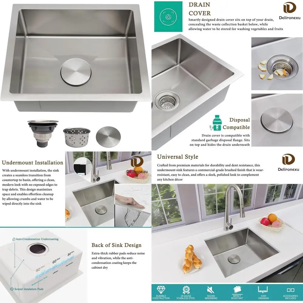 

15 x 18 Undermount Bar Sink - 18-Gauge Stainless Steel, Single Bowl for Small Kitchen, Outdoor, and RV Use