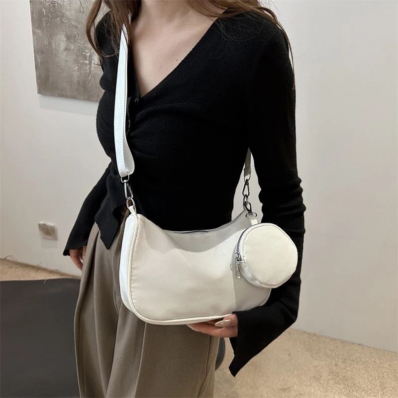 

Retro Underarm Bag Trend Simple Pure Color 2 In 1 Matern-Child Small Square Bag crossbody Dumpling Armpit Bag Headphone Storage