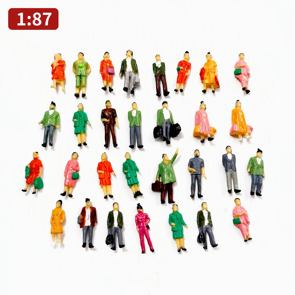 30Pcs 1:87 HO Scale Standing Painted Miniature People Figures Model Train Station Scenery Sand Table Layout Diorama Accessories