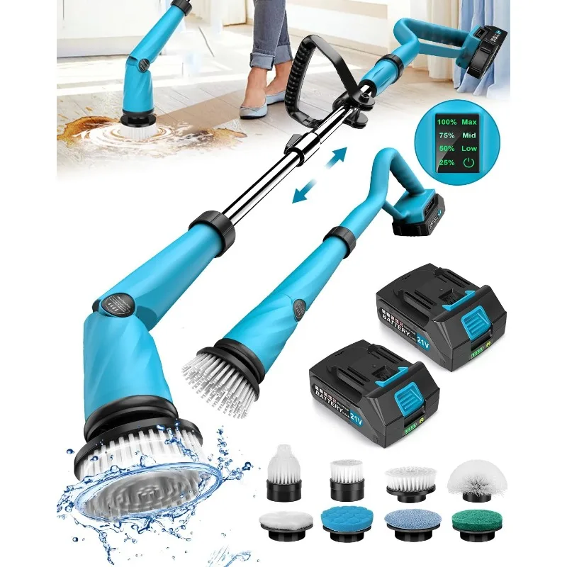 Updated 1500 RPM Battery Electric Spin Scrubber with Handle,ay   Speed & Adjustable Handle Cordless Power Scrubber for Clean