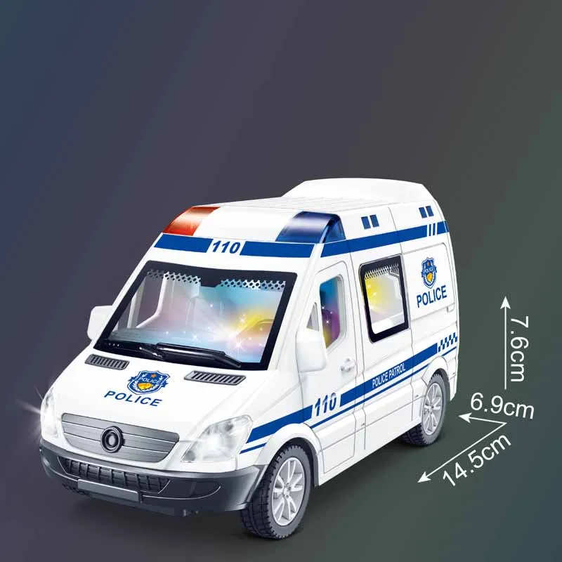 Children with Sound Lights Open Door Police Car Inertia Car Toy Boys 110 Police Car 120 Ambulance Simulation Car Model Toy Gifts