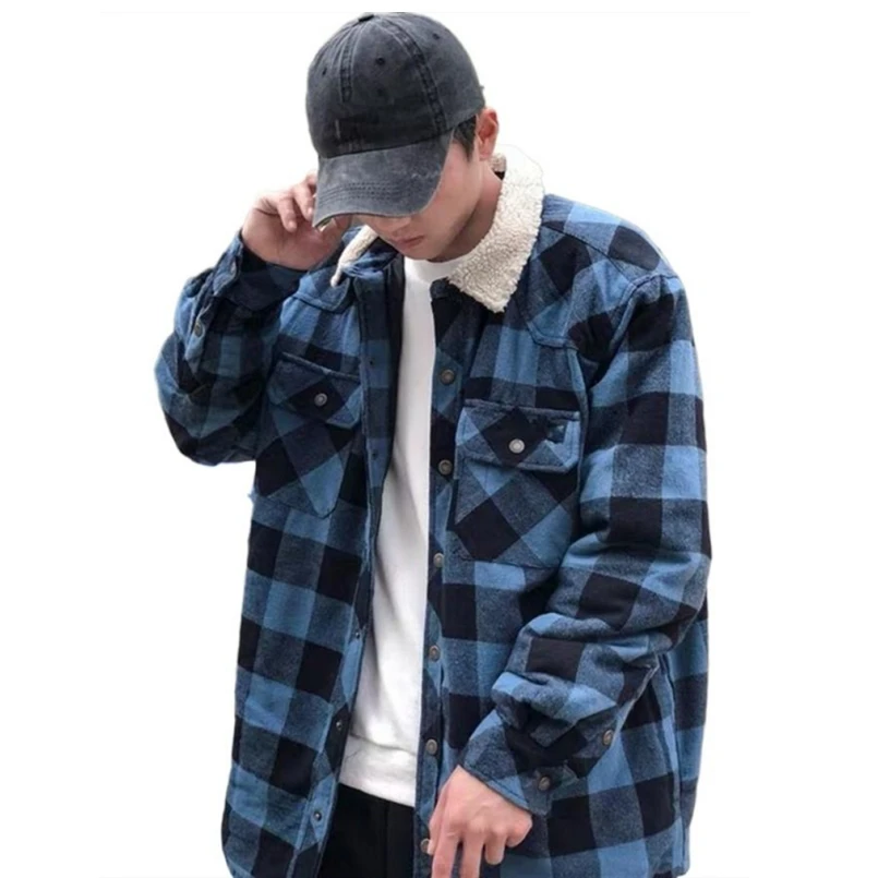 Men's Warm Jacket Thick velvet Coat Autumn Winter Jacket Men casual coat Mens Brand Plaid Cotton Jacket men clothing