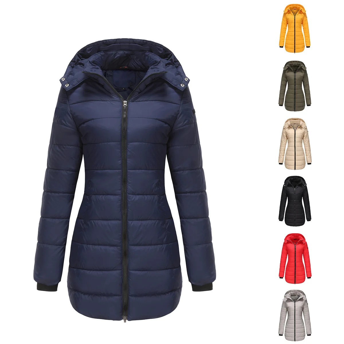 Women's Cotton Padded Jacket Waterproof Medium-length Zipper Hooded Warm Coat Outdoor Overcoat