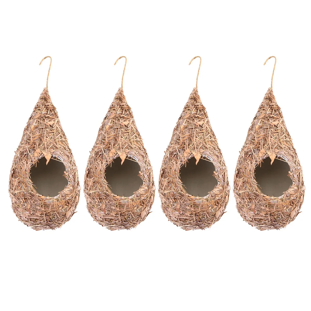 

4 Pcs Grass-woven Simulated Bird Nest Hanging Birdhouse Birds Manual Artificial Plastic Nests