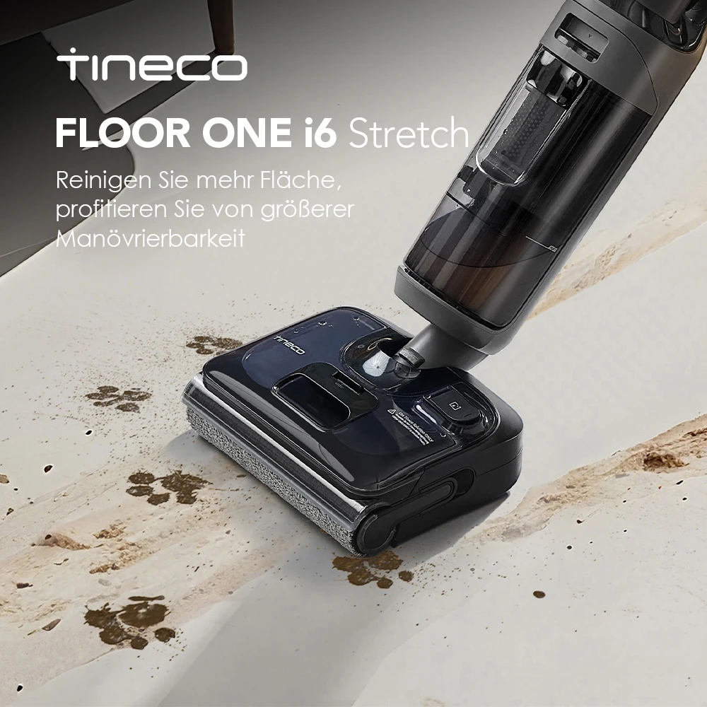 Tineco Floor ONE i6 Stretch Nass Trockensauger, 180° Lay-Flat Nasssauger, 20kPa Saugkraft, 85 °C Heißluft-Trocknung, 40 Min Lau