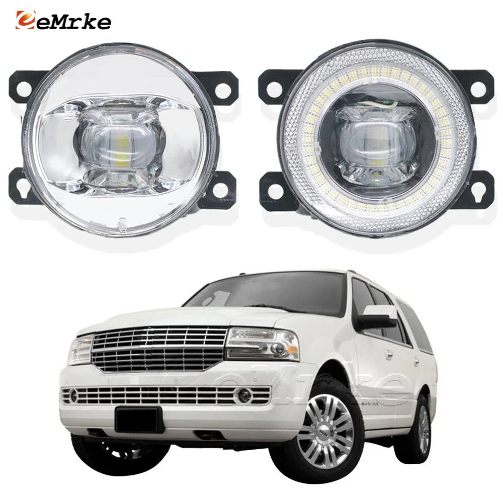 2-Pieces Led Fog Lights Assembly Lens for Lincoln Navigator MK 3 III U326 U418 2007-2014 Car Angel Eye DRL Daytime Running Lamp