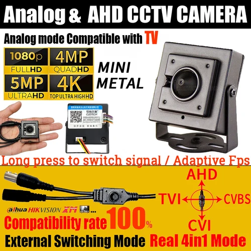 Sonda 5MP AHD/TVI/CVI/analógica 4 en 1 Super Mini 4MP 8MP 1080P CCTV Mini cámara lente cónica menú OSD Micro soporte de Monitor de seguridad