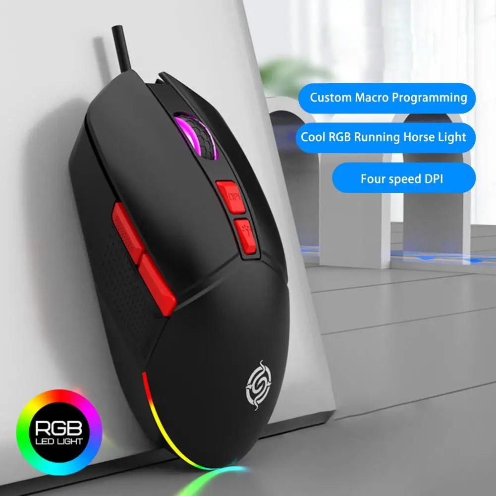 Q10 Gaming Wired Mouse USB RGB Ergonomic 4000DPI Adjustable 7 Buttons Programmable PC Optical Mouse Computer Accessories