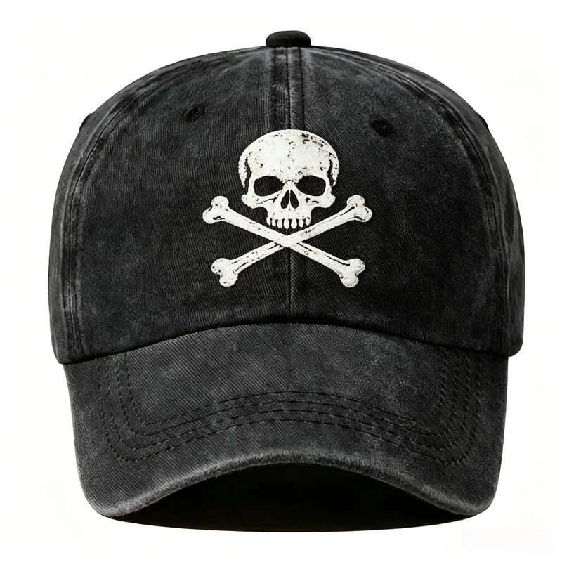 1pc Distressed Washed Baseball Cap Vintage Skull Crossbones Print Adjustable Unisex Dad Hat Gothic Pirate Casual Outdoor Sun Hat