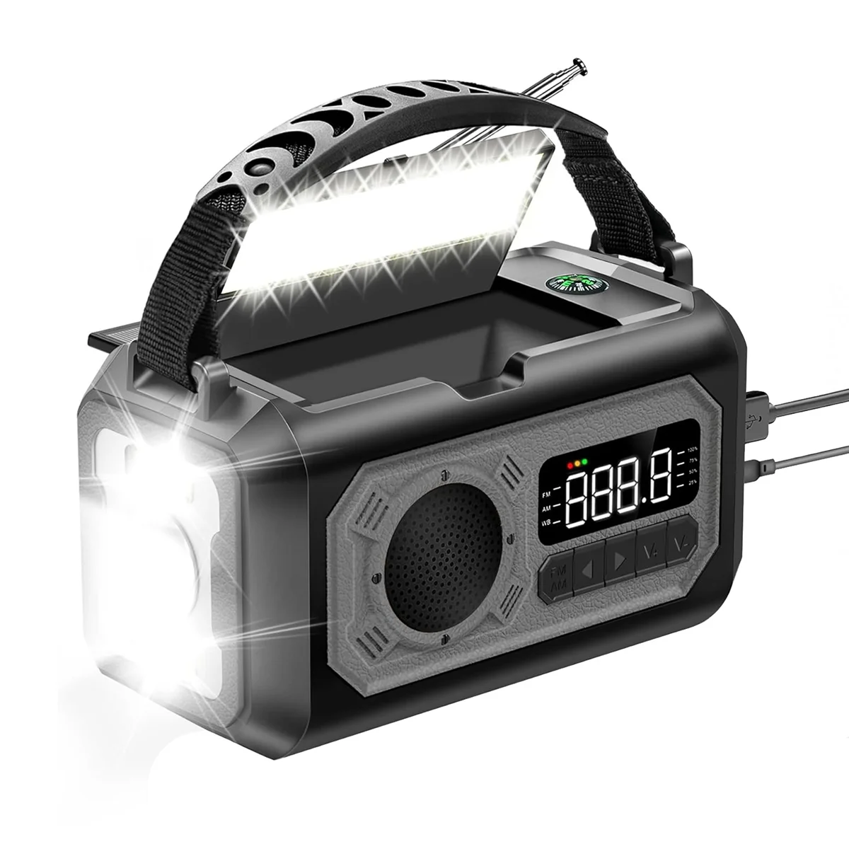 

12000MAh Emergency Weather Radio Hand Crank Radio Solar Radio Portable AM/FM/ Radio with Flashlight Reading Lamp-A