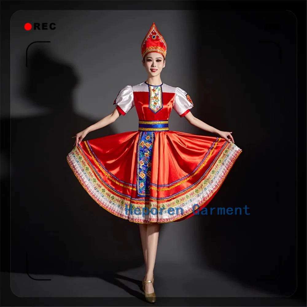 

Женские русские этнические придворные танцевальные платья, красные международные танцевальные костюмы для выступлений