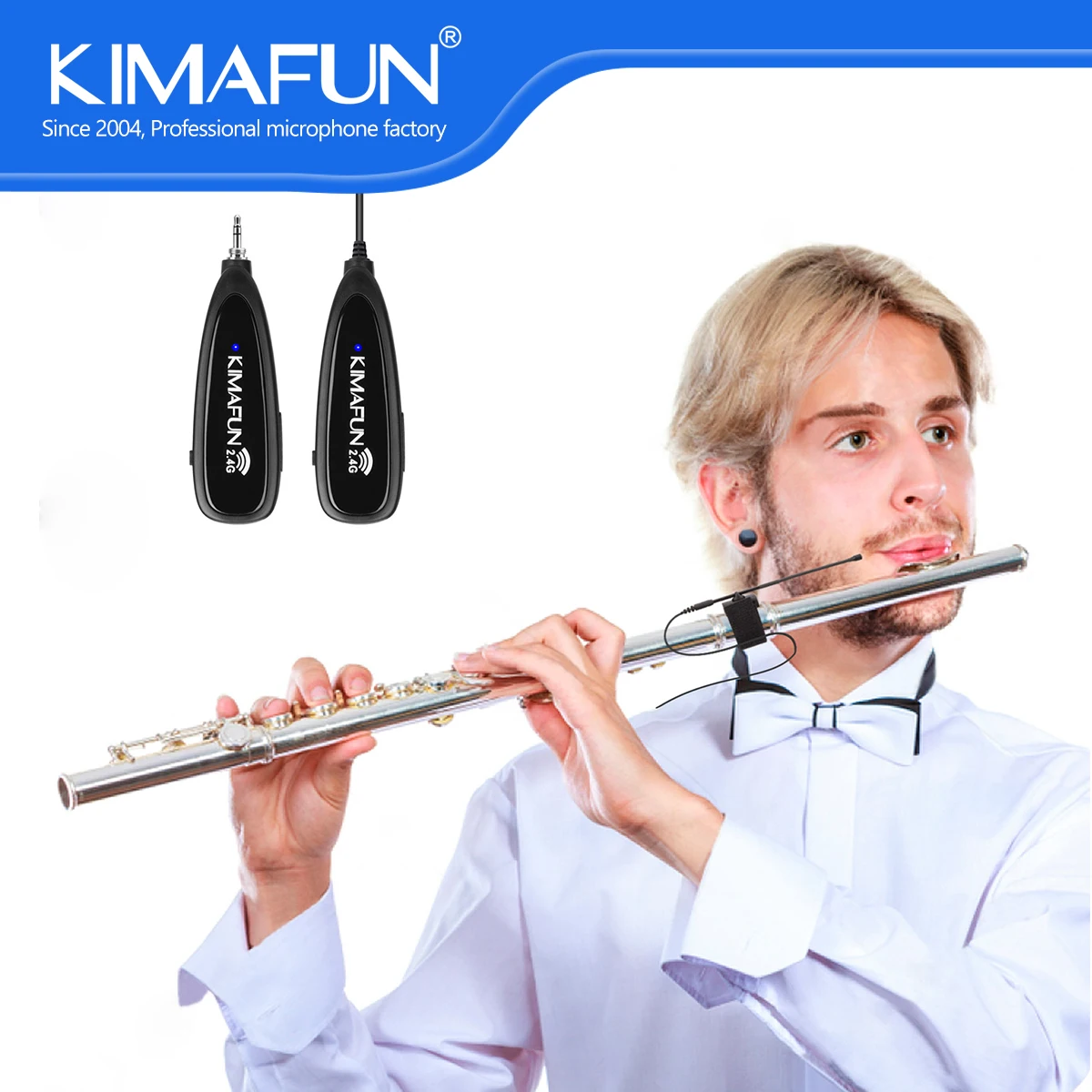 KIMAFUN 2.4G Auto-paring Wireless Omnidirectional Flute Microphone Musical Instruments for Musicians Clarinet Harmonica Piccolo