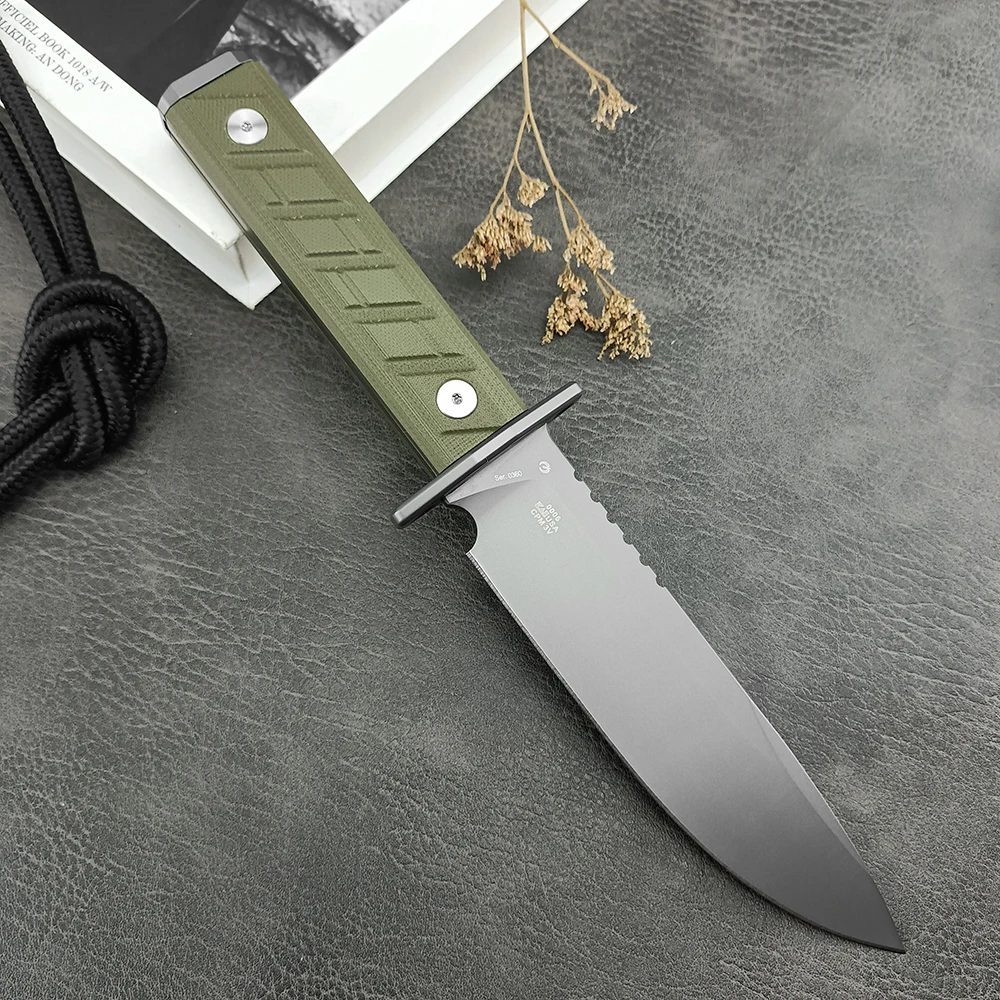 0006 High Hardness Wild Survival EDC Straight Knife Multifunctional G10 Handle D2 Steel Fixed Blade Knife for Camping, Hunting