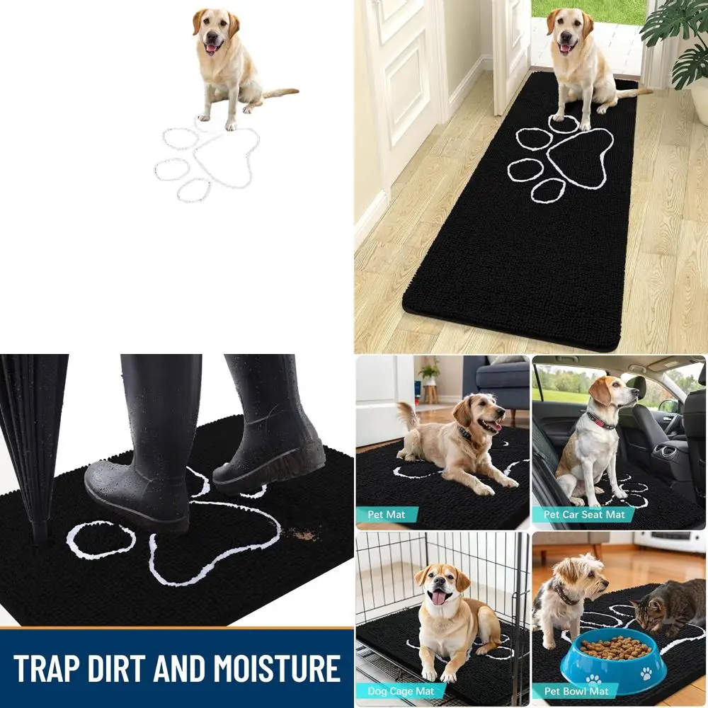 

Коврик для собак 70x24 дюйма, с принтом лап, впитывающий, нескользящий, моющийся, быстросохнущий, из шенилла, для прихожей, для использования внутри помещений