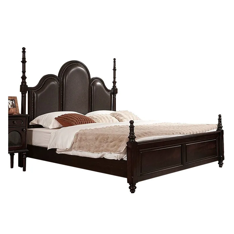 

American simple solid wood double bed medieval Roman column high sense