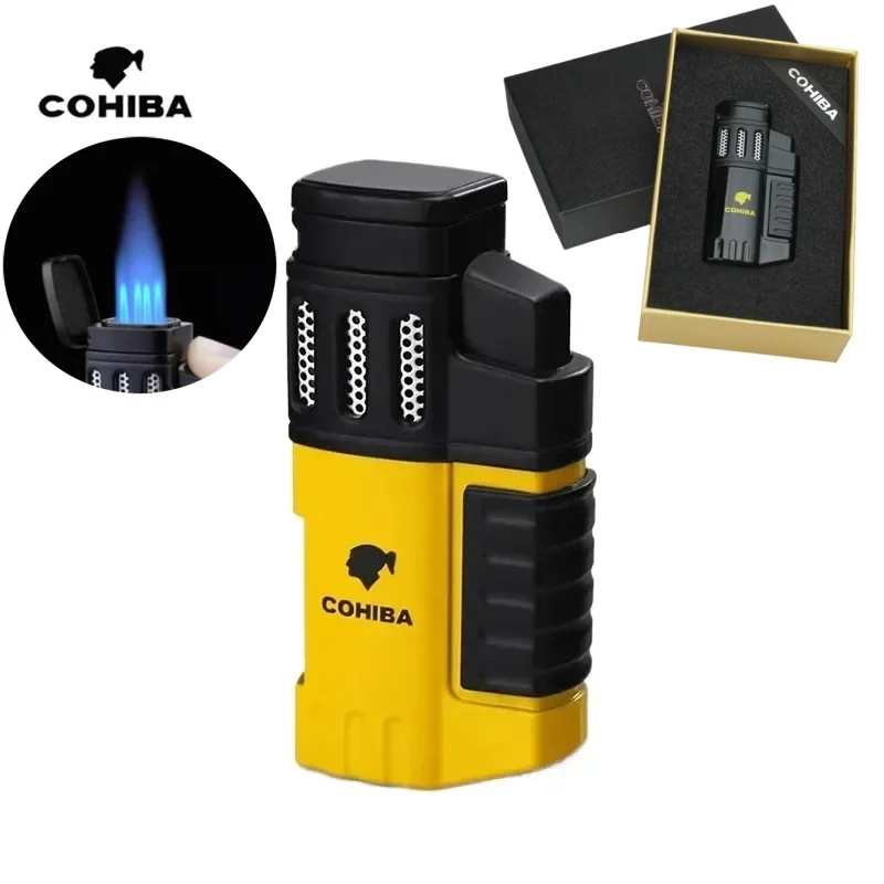 

COHIBA High-power Four Torch Cigar Lighter Windproof Blue Flame Visible Window Turbo Torch Outdoor Cigar Punching Lighter