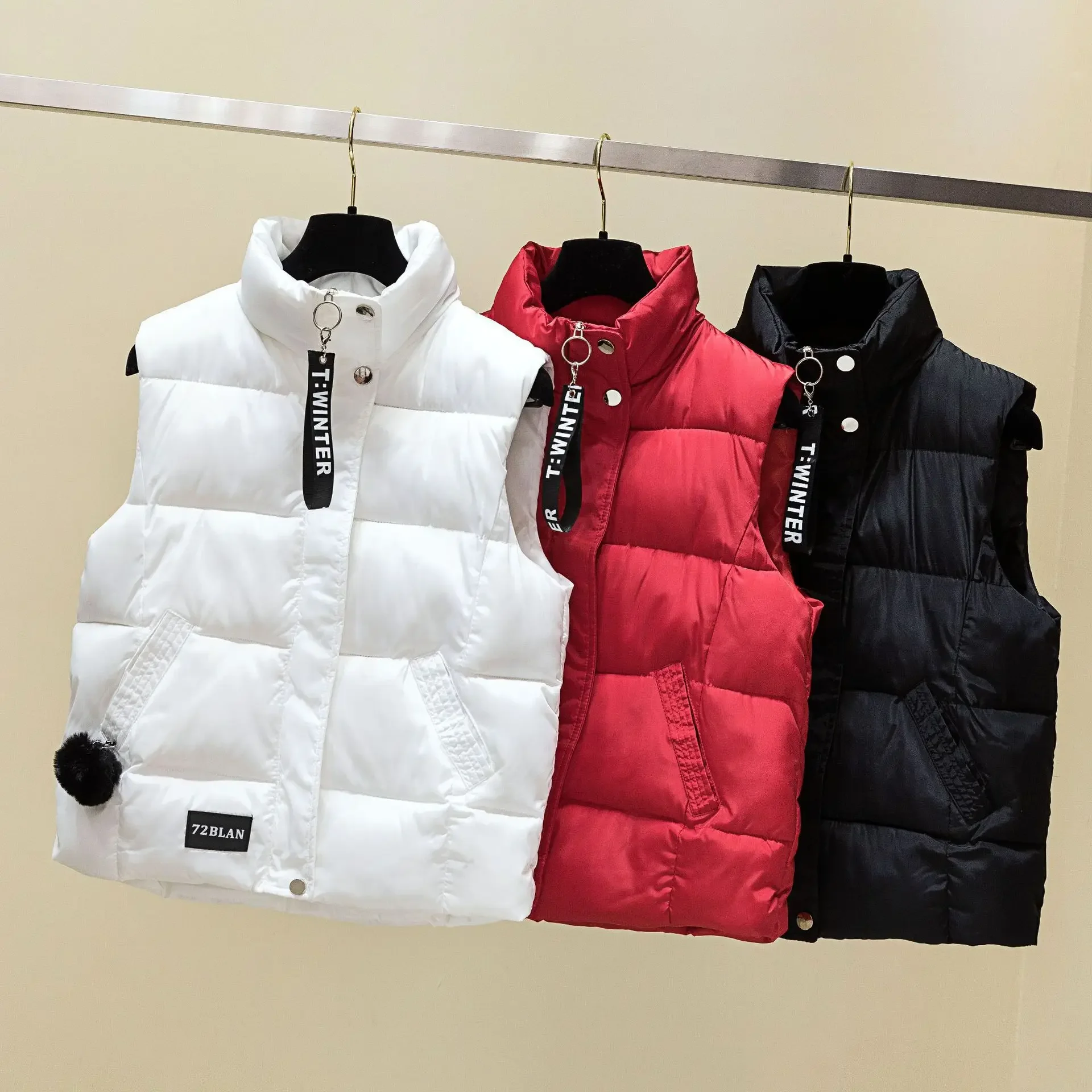 Vest Parkas Women White Print Autumn Winter Fur Turn Down Collar Long Sleeveless Coats Single Breasted Warm Slim Fit 2023 Parkas