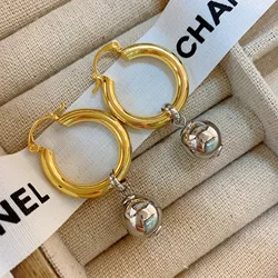 Kshmir Fashion Large Round Hoop Earrings for Women Contrast Color Ball Earrings Girls Adjustable Party Jewelry Gifts