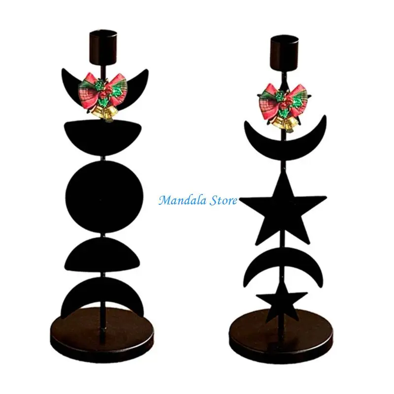 

U2JC Christmas Sun Moon Star Iron Holders Taper Candlestick For Indoor Decoration And Creating Enchanting Light Effect