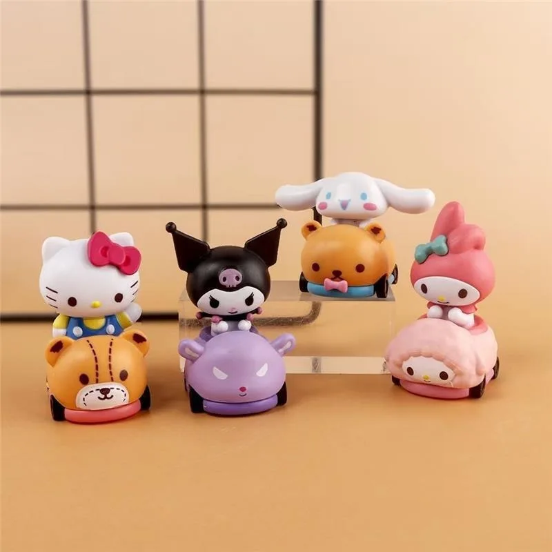 

Sanrio hello Kitty Kuromi Cinnamoroll My Melody Pulling the car blind box figurine Cartoon Doll Ornament