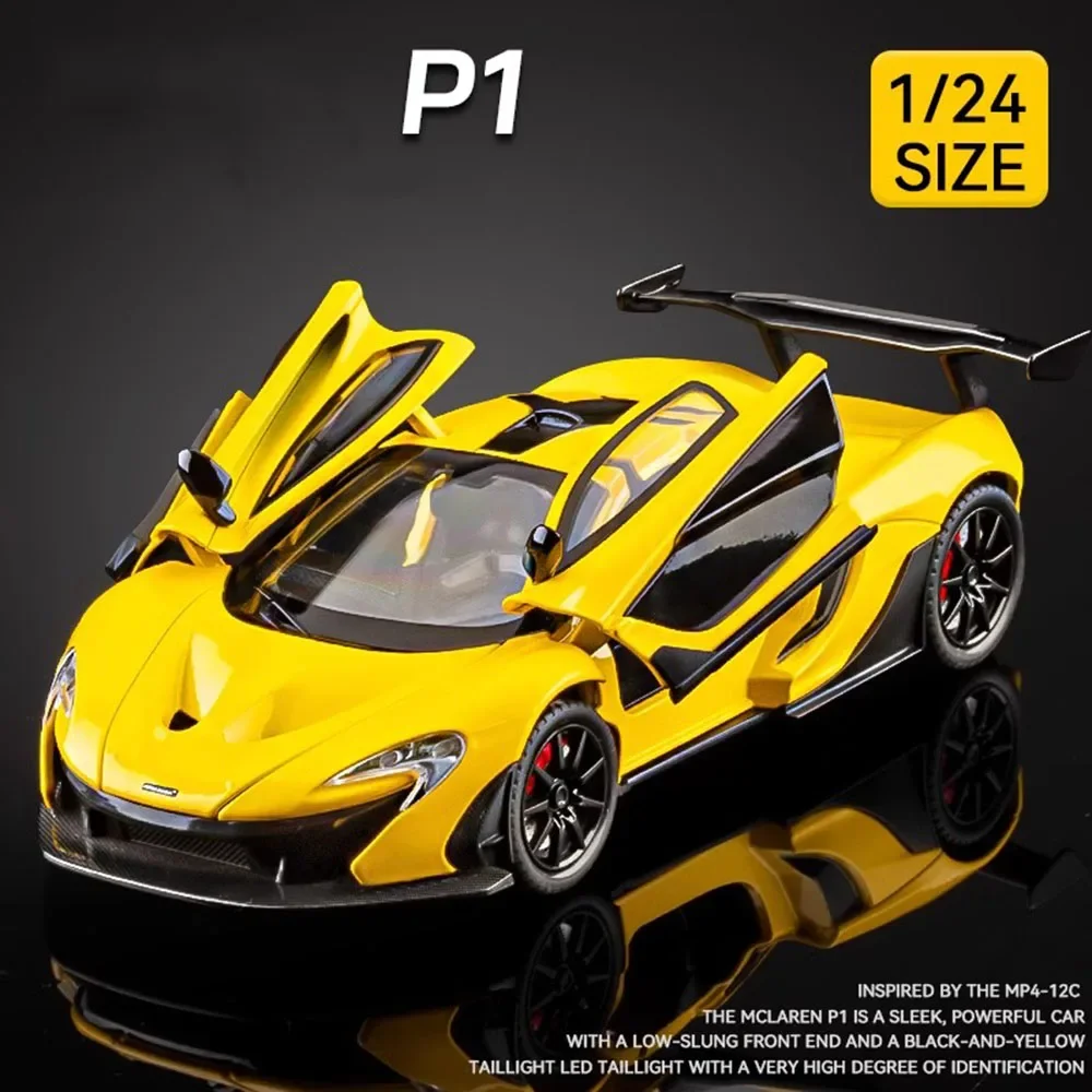 1:24 MCL P1, coches de juguete, modelos de aleación, 3 puertas abiertas, supercoche en miniatura, rueda de sonido ligera, coche deportivo extraíble, regalos de Festival para niños