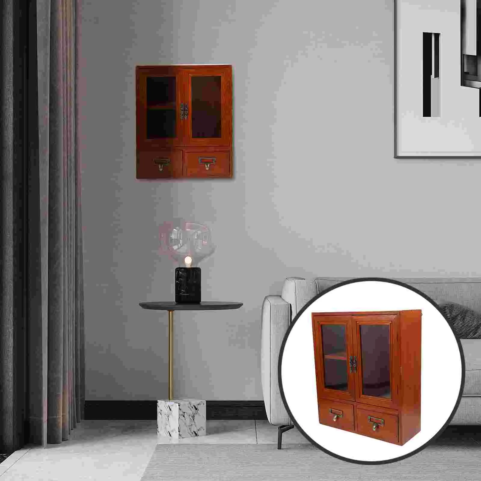 

Mini Display Cabinet Wall Mounted Medicine Storage Countertop Cabinets Box Wooden