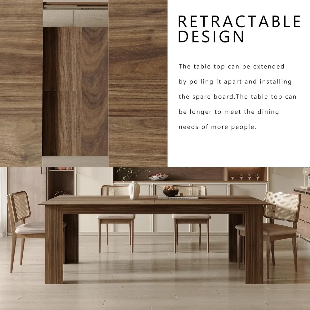 Mesa de comedor expandible para 6 8 personas, mesas de cena rectangulares de madera para interiores, mesa de comedor de cocina grande para el hogar, marrón