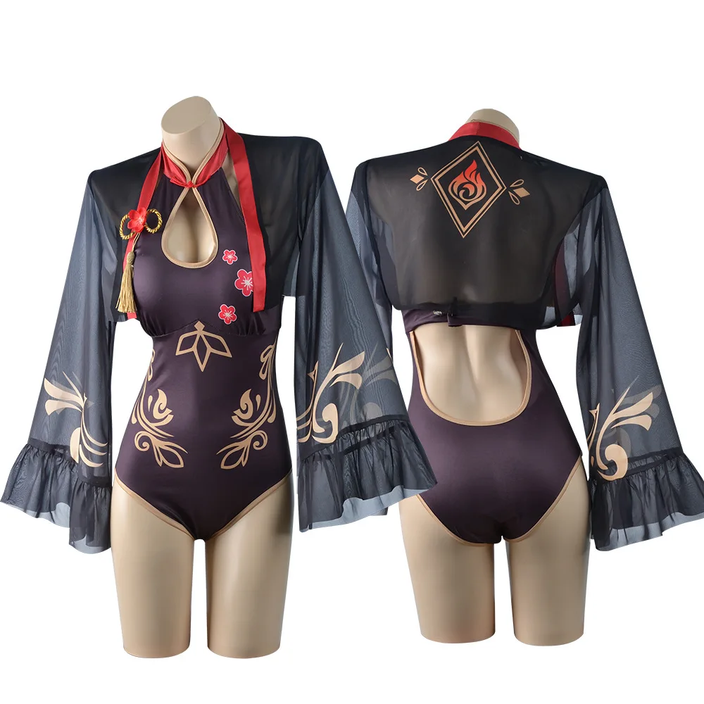 

Anime Genshin Impact Swimsuit Bikini With Kimono Cover Up Women Hutao Cosplay Anime Swimwear Sexy Swim Bathing Suit