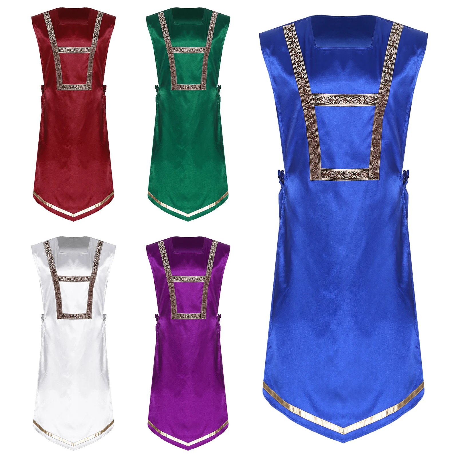 Men Praise Worship Church Choir Liturgical Lyrical Dance Tunic Robe Sleeveless Sides Lace-Up Satin Pullover Tank Top Dancewear