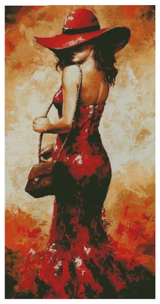 Lady in Red Girl Back 18CT 16CT 14CT Unprinted Top Quality  Cross Stitch Kits Embroidery Art DIY Handmade Needlework Home Decor