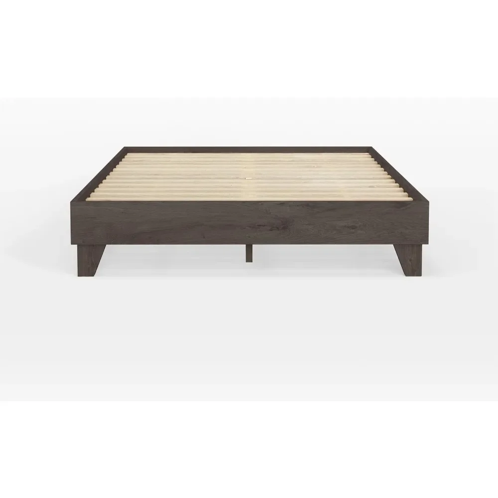 Wood Bed Frame - Made with 100% New Zealand Pine ， Solid Mattress Platform Foundation Pressed Pine Slats ， Easy Assembly - Queen