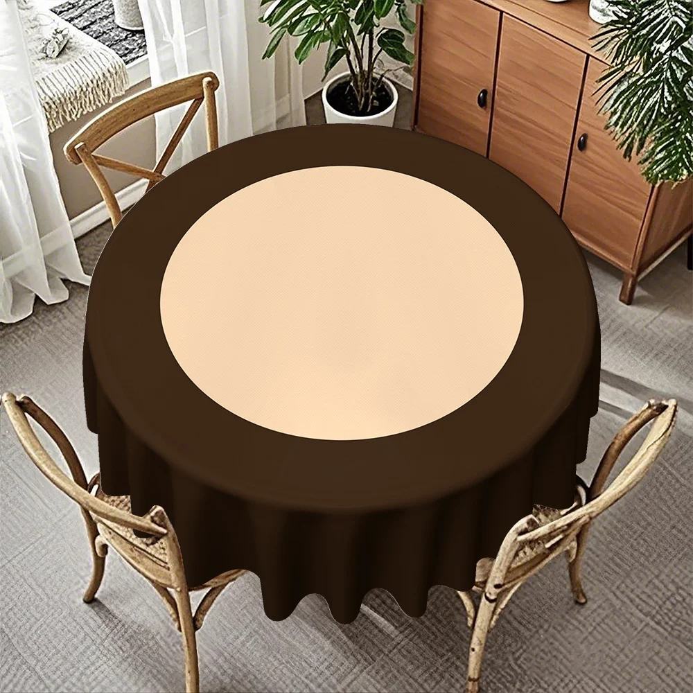 Printed polyester round tablecloth, modern and elegant brown printed round tablecloth, twill polyester material.