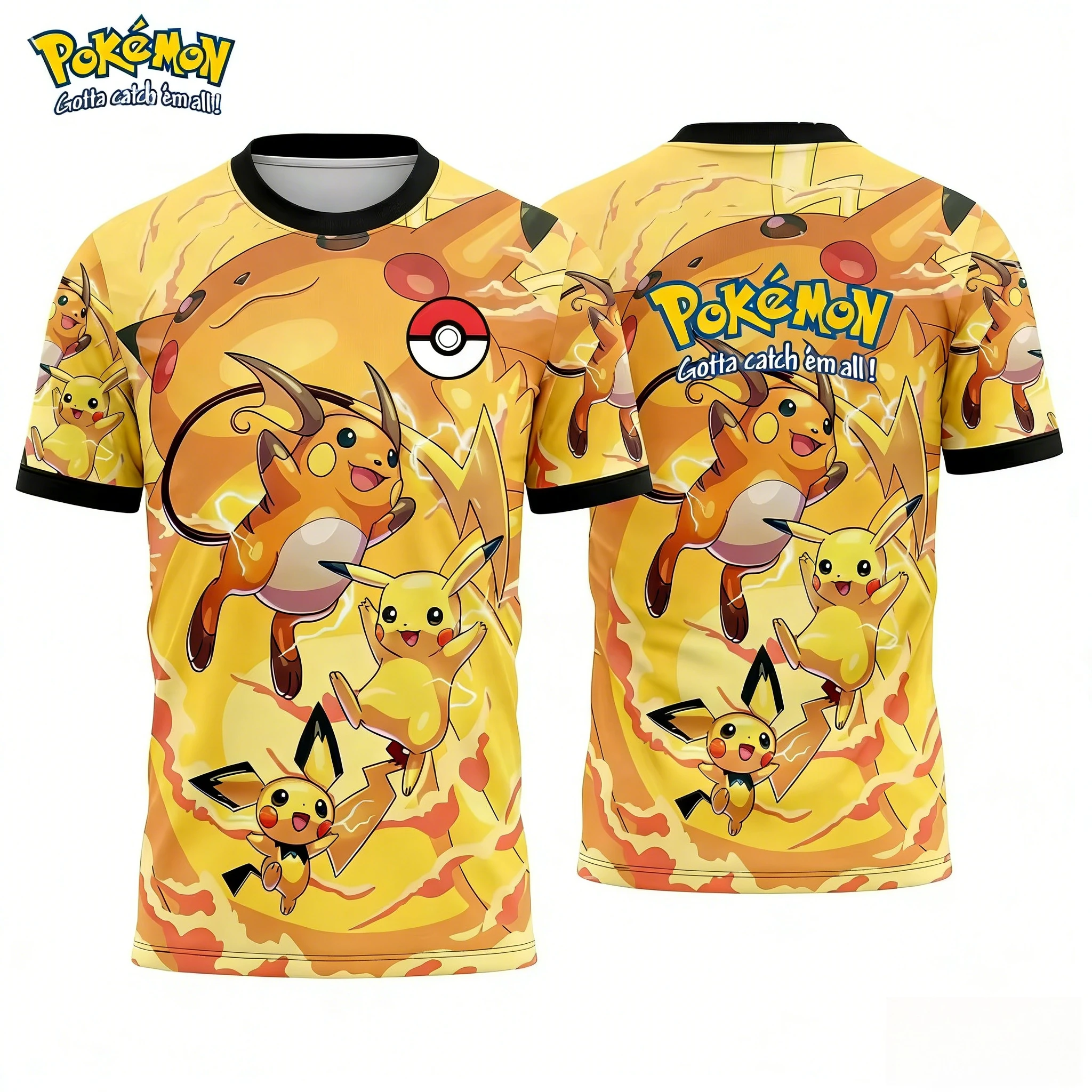 

2026 Summer Pikachu retro Cosplay T-shirt men's oversize 3D printed short-sleeved family unisex children's sports shirt