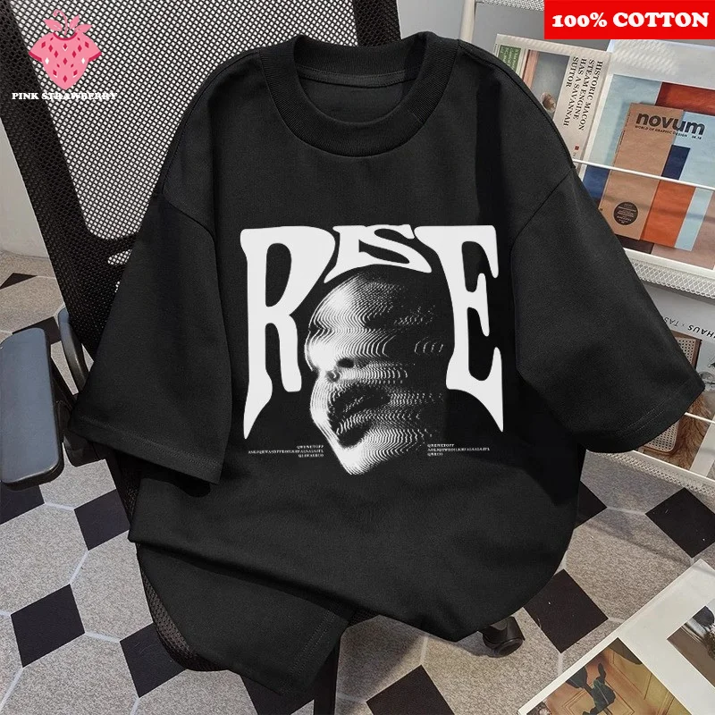 

Retro Abstract Face Print T-shirt Men Women Summer 2025 New American Street Hiphop Short sleeves Loose Tee Y2k Top mens clothing
