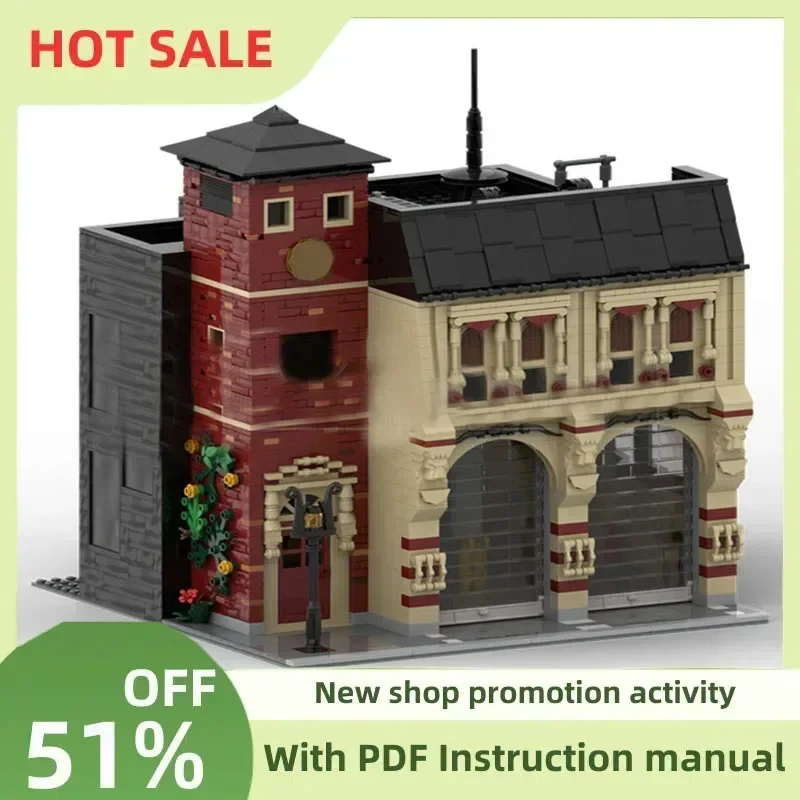 

New 2534Pcs City Street View Moc Modular Feuerwache Fire Station Model Custom Puzzles Diy Creative Ideas Toys Birthday Gifts