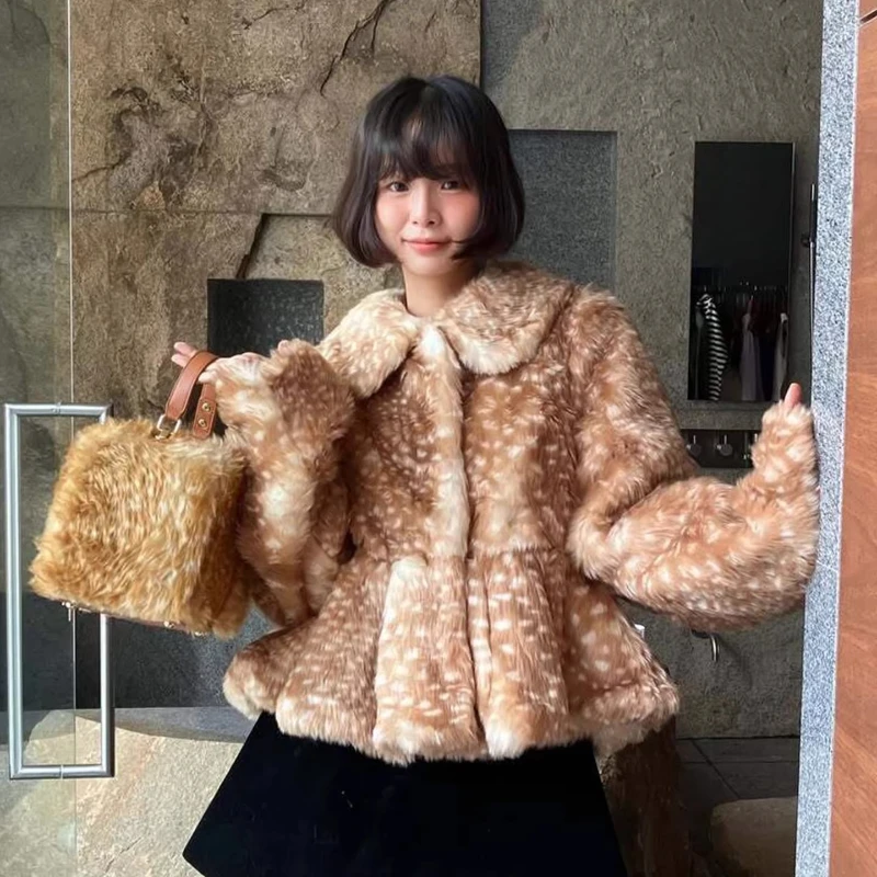 Manteau en fausse fourrure pour femmes, veste en fourrure chaude et moelleuse, style rétro pour filles, vêtements d'extérieur en fourrure moelleuse, style Y2k Kawaii, hauts à manches longues, vêtements pour femmes 2026