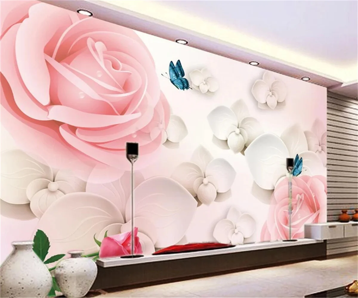 Custom size wallpaper Peony flower Red rose butterfly  background mural Home decor Room tapestry decorative painting wallpaper