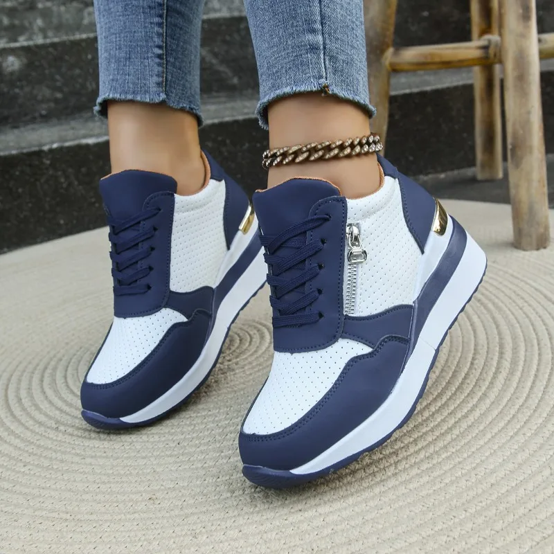 Women Sneakers Thick Sole Built-in Heel Lift Design Black White Casual Shoes Breathable Comfort Daily Wear Urban Style Footwear view 6