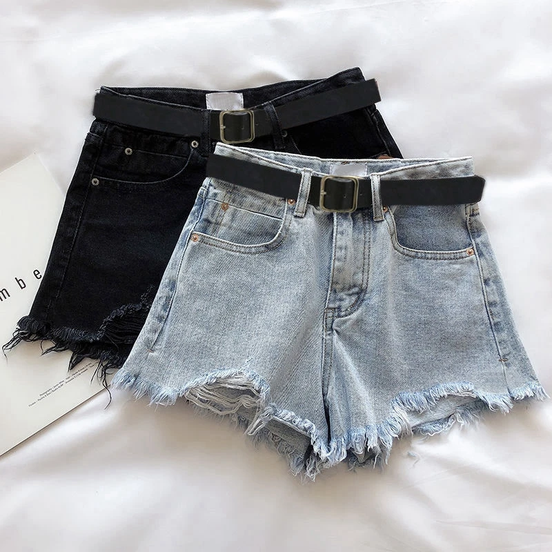 Women Light Blue Tassel Denim Shorts Y2k Mini Jeans Short Pants Harajuku Vintage Cowboy Shorts 2000s Trashy Clothes Summer 2024