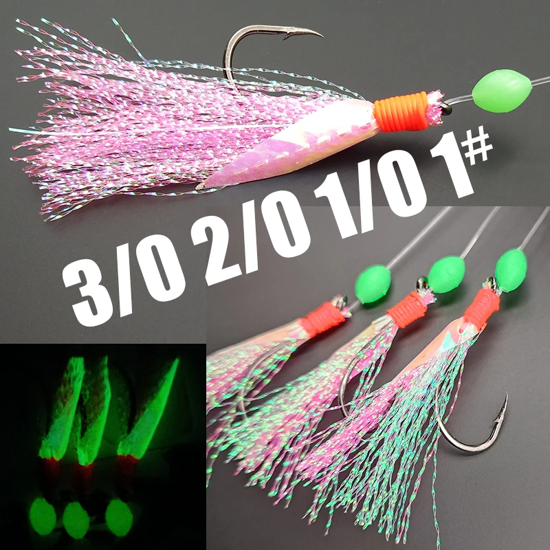 Lunker Sabiki Rig Glowing Skin Beads Lametta Salzwasserboot Trolling Fishing GT Marlin