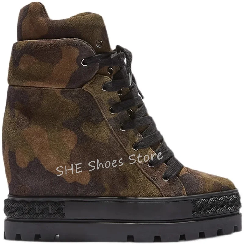 Camouflage High Top Women Sneakers Punk Chunky Bottom Heigh Increasing Short Boots Ladies Outside Lace-Up Casual Shoes