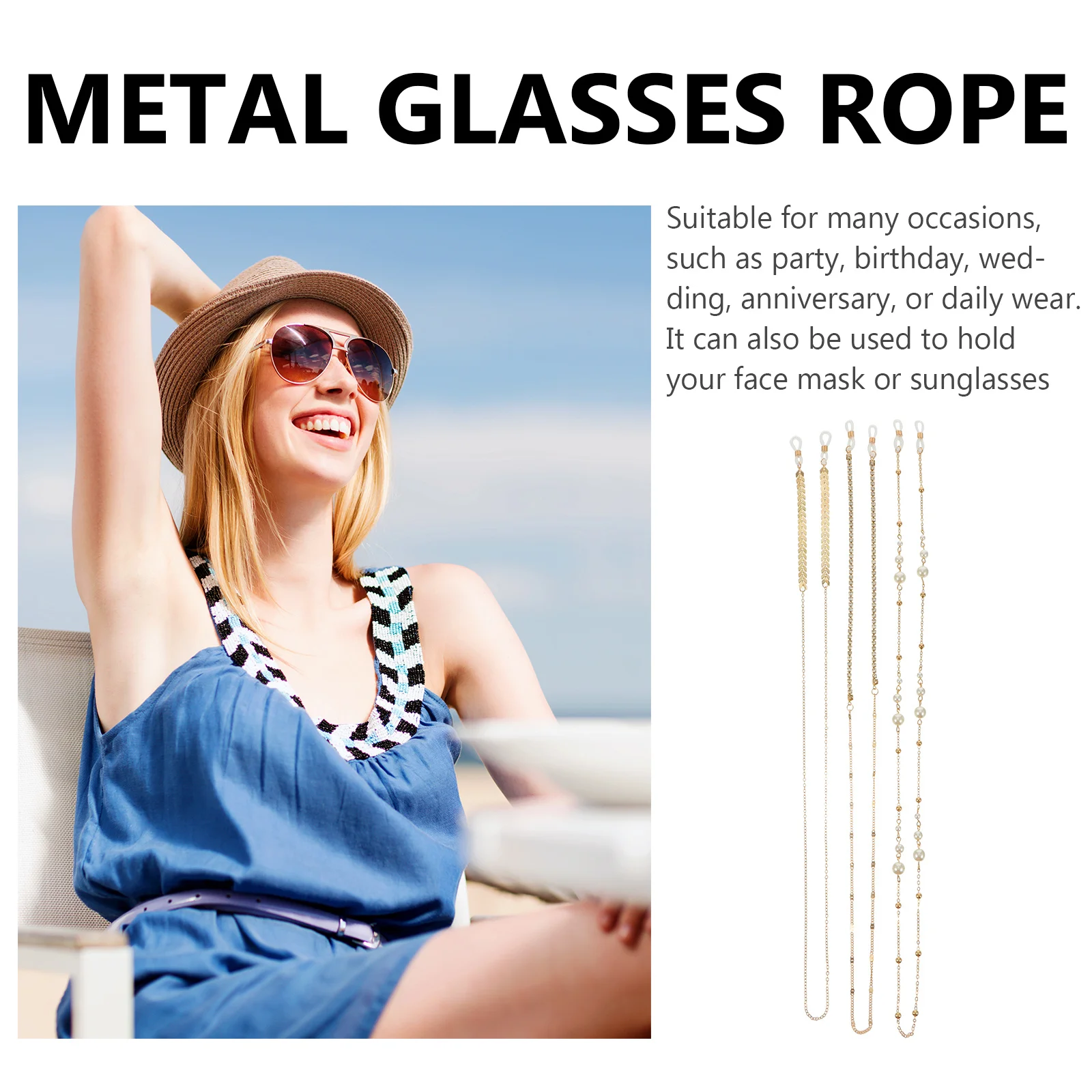 

3Pcs Glasses Hanging Rope Versatile Metal Chain for Eyewear Protection Stylish Accessory for Mask Sunglasses Outdoor Party