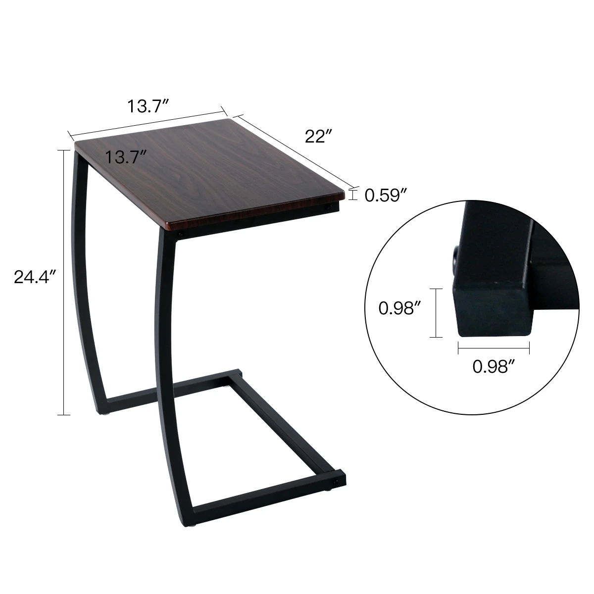 Industrial Sofa Side Table, C Shaped End Table, Portable Bedside Workstation, Laptop Holder with Metal Frame, Small Spaces, Coff